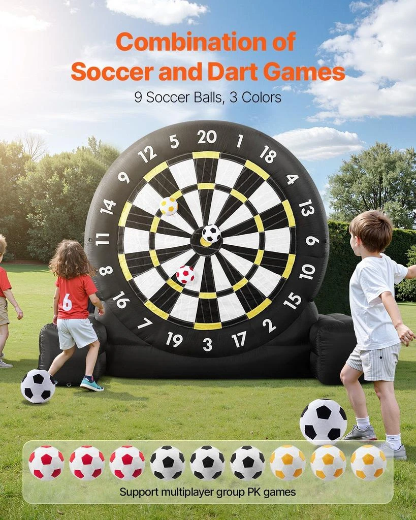 OUTDOOR SPRITZ Inflatable Soccer Dart Board over 10 ft High with 9 Kick Balls 
Air Pump 2