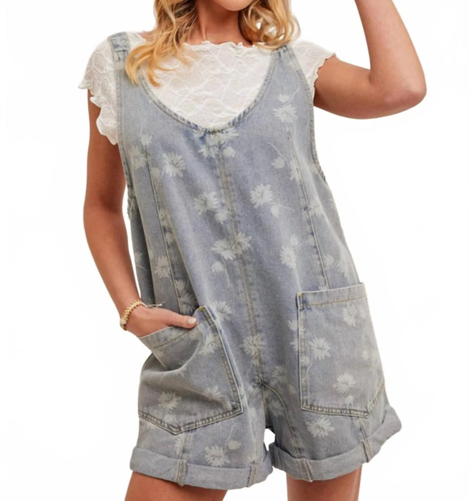 Hem & Thread Flower Motif Shortall In Denim 1
