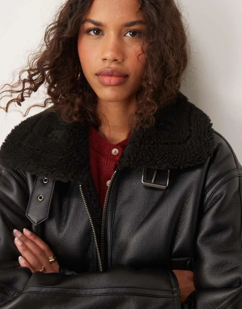 ASOS ASOS DESIGN funnel neck aviator jacket in black 3