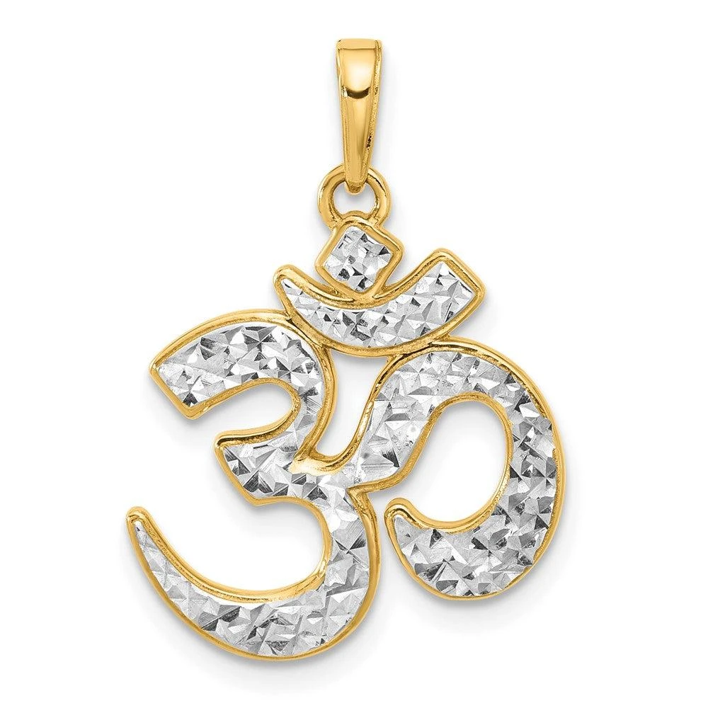 Diamond2Deal 14k Yellow Gold White Rhodium Diamond-Cut Om Pendant