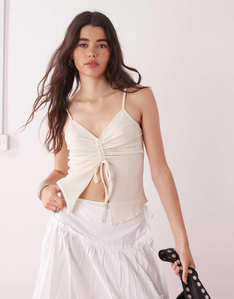 Reclaimed Vintage Reclaimed Vintage split front cami with ruched bust detail in white