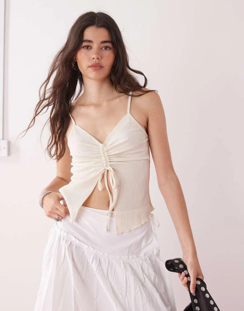 Reclaimed Vintage Reclaimed Vintage split front cami with ruched bust detail in white 1