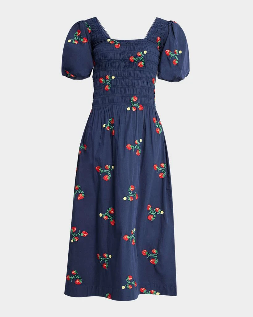 Damson Madder Lauren Strawberry Puff-Sleeve Midi Dress 1