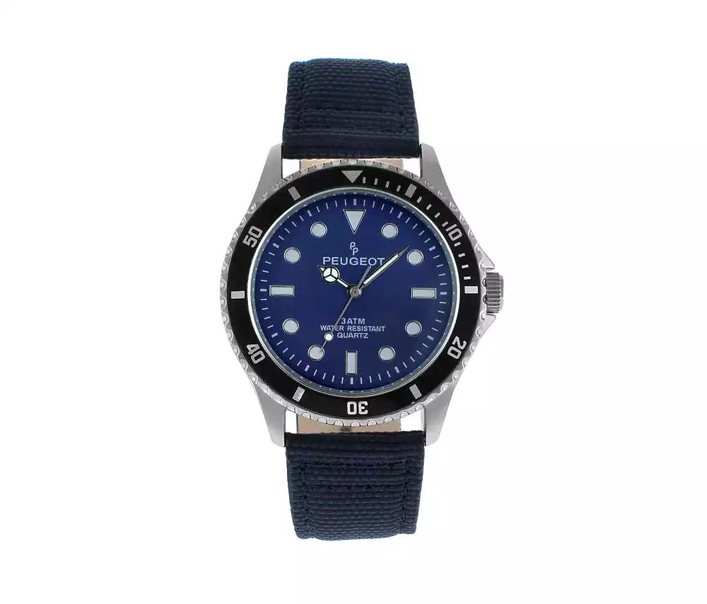 Peugeot Men's 42mm Sport Bezel Watch with Blue Dial and Canvas Strap