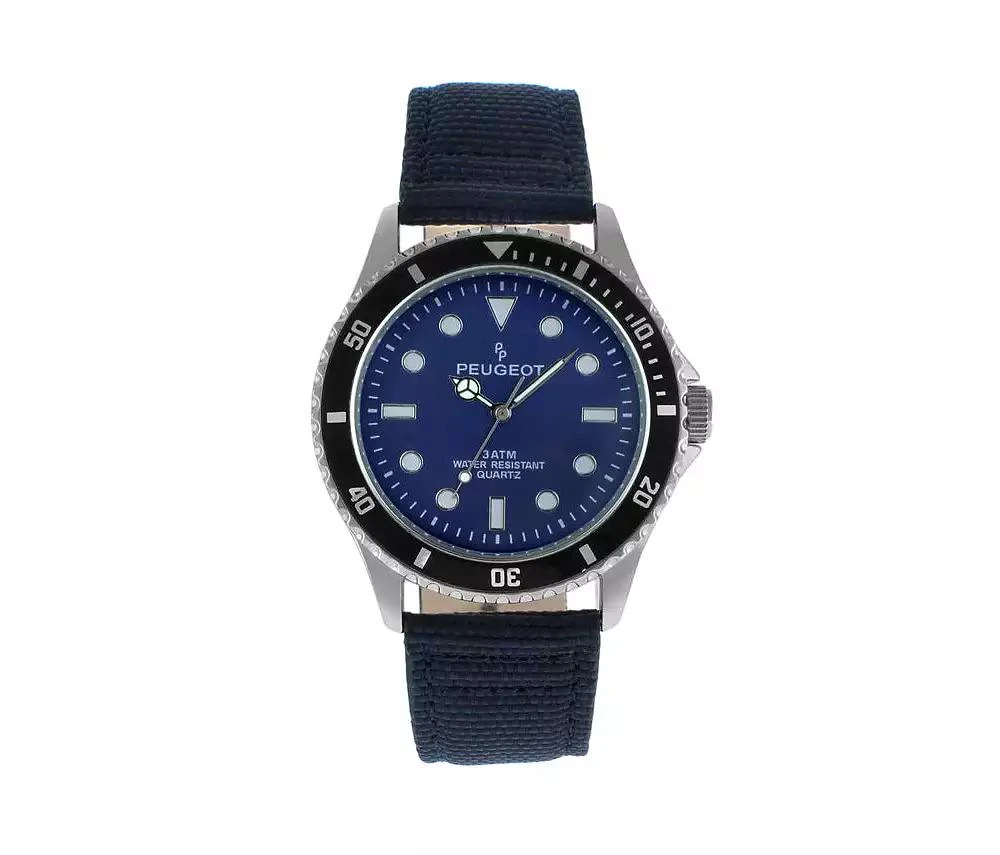 Peugeot Men's 42mm Sport Bezel Watch with Blue Dial and Canvas Strap 1