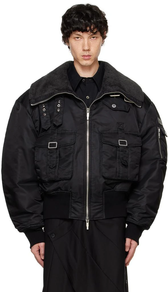 Feng Chen Wang Black Aviator Cargo Jacket - Jackets - Free  
