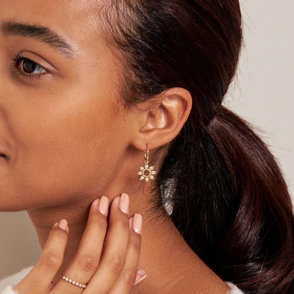 Dinny Hall 14k gold diamond jasmine flower hoop drop earrings