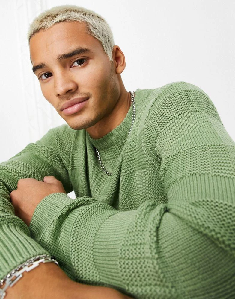 Le Breve Le Breve wave knit jumper in green 3