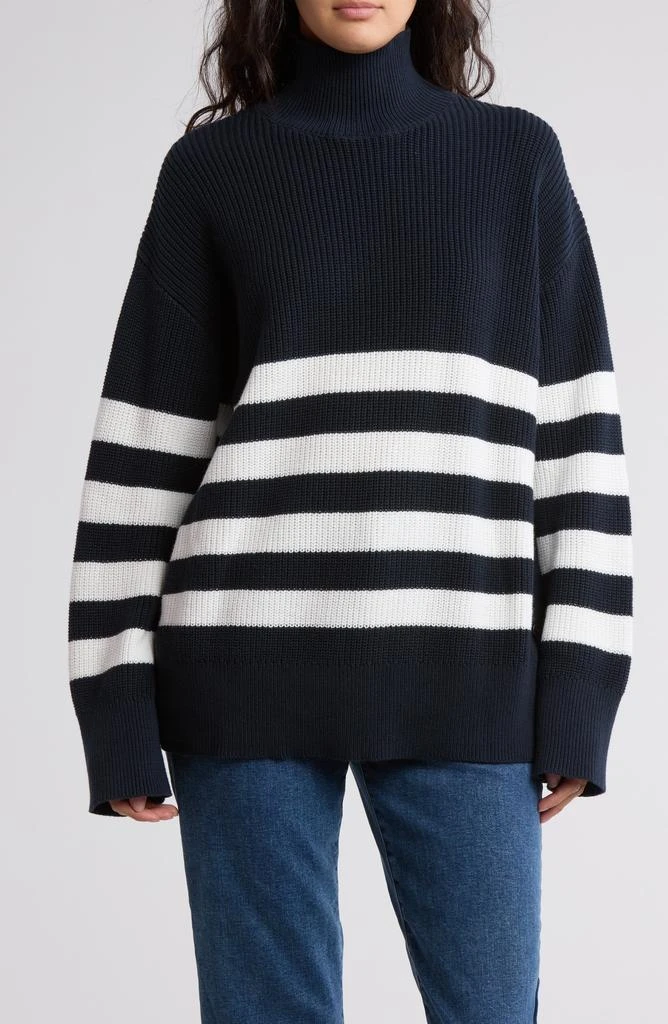 French Connection Mozart Funnel Neck Cotton Stripe Sweater 1