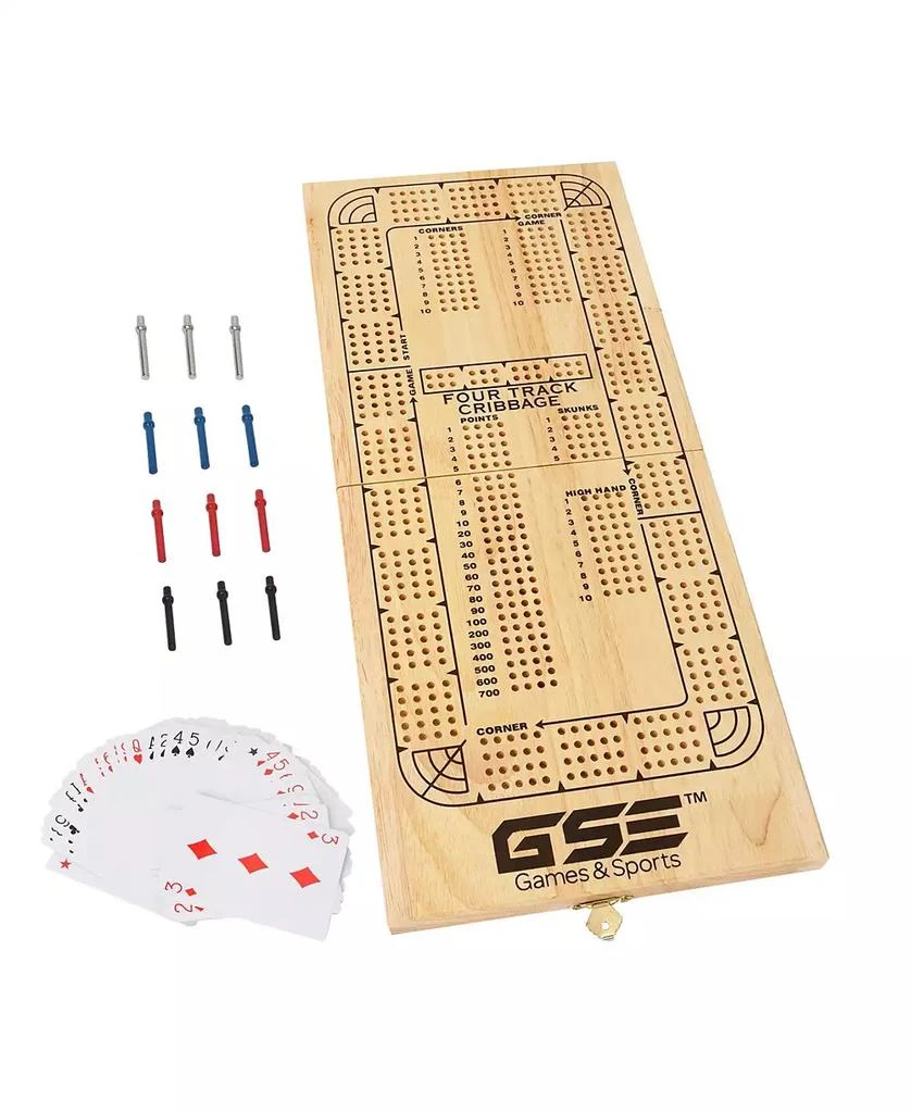 GSE Games 
Sports Expert 4-Track Wooden Folding Cribbage Board with Playing Card, Metal Pegs and Storage Area for Family Game