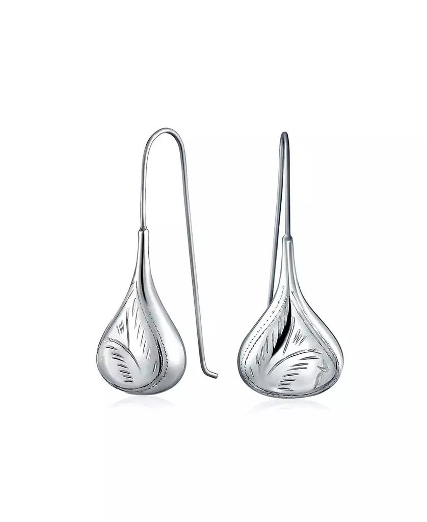 Bling Jewelry Carved Etched Puffed Pear Shaped Rain Drop Teardrop Earrings Fishhook Sterling