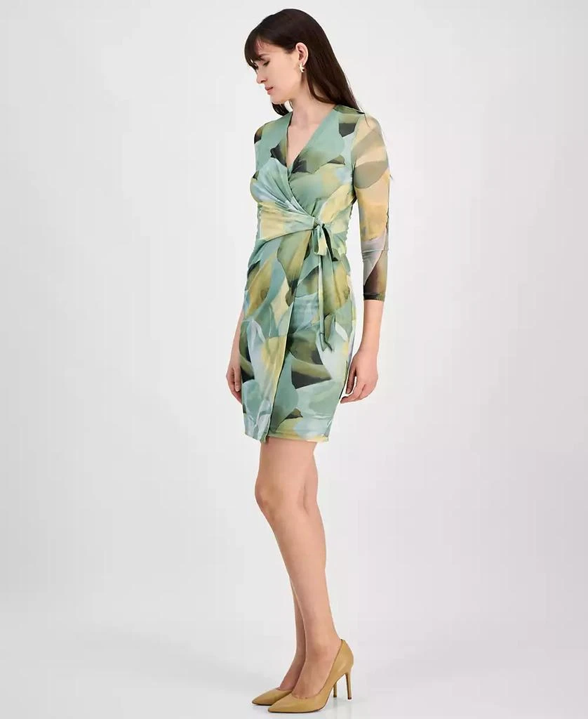 Anne Klein Petite Printed 3/4-Sleeve Mesh Wrap Dress 3