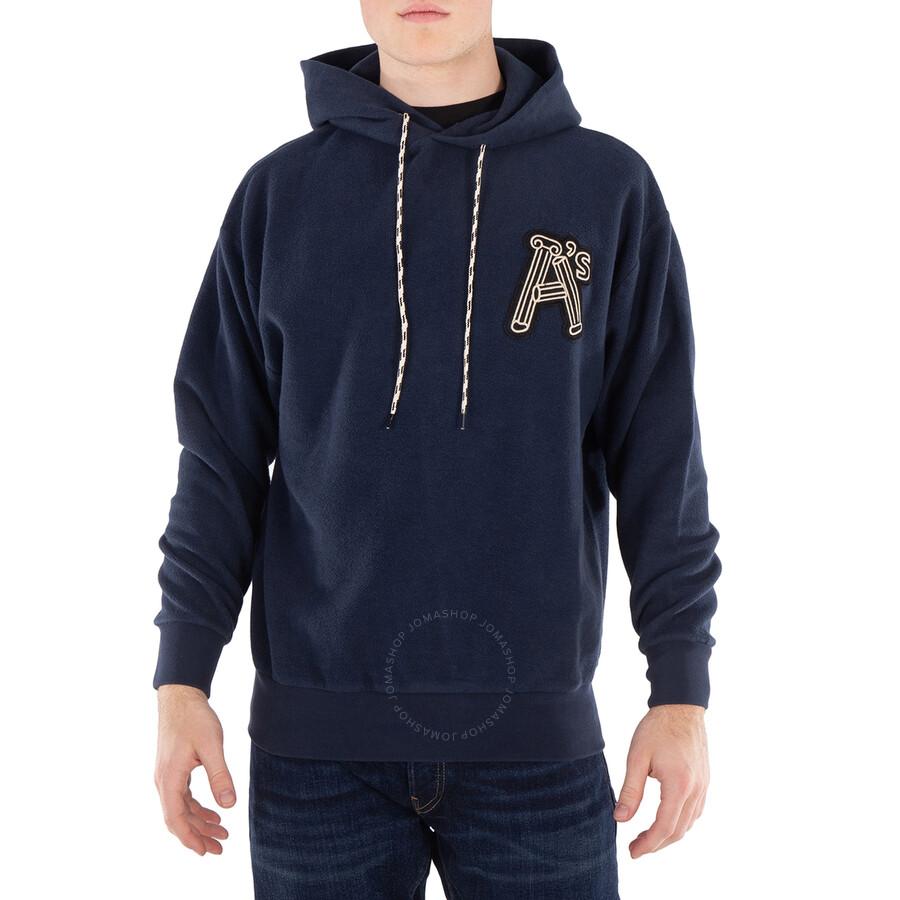Aries Men's Navy Reverse Column Cotton Hoodie