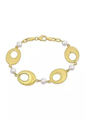 Belk
Co. 6-7mm Cultured Freshwater Pearl and Oval Disc Station Chain Bracelet in 18k Yellow Gold Plated Sterling Silver
