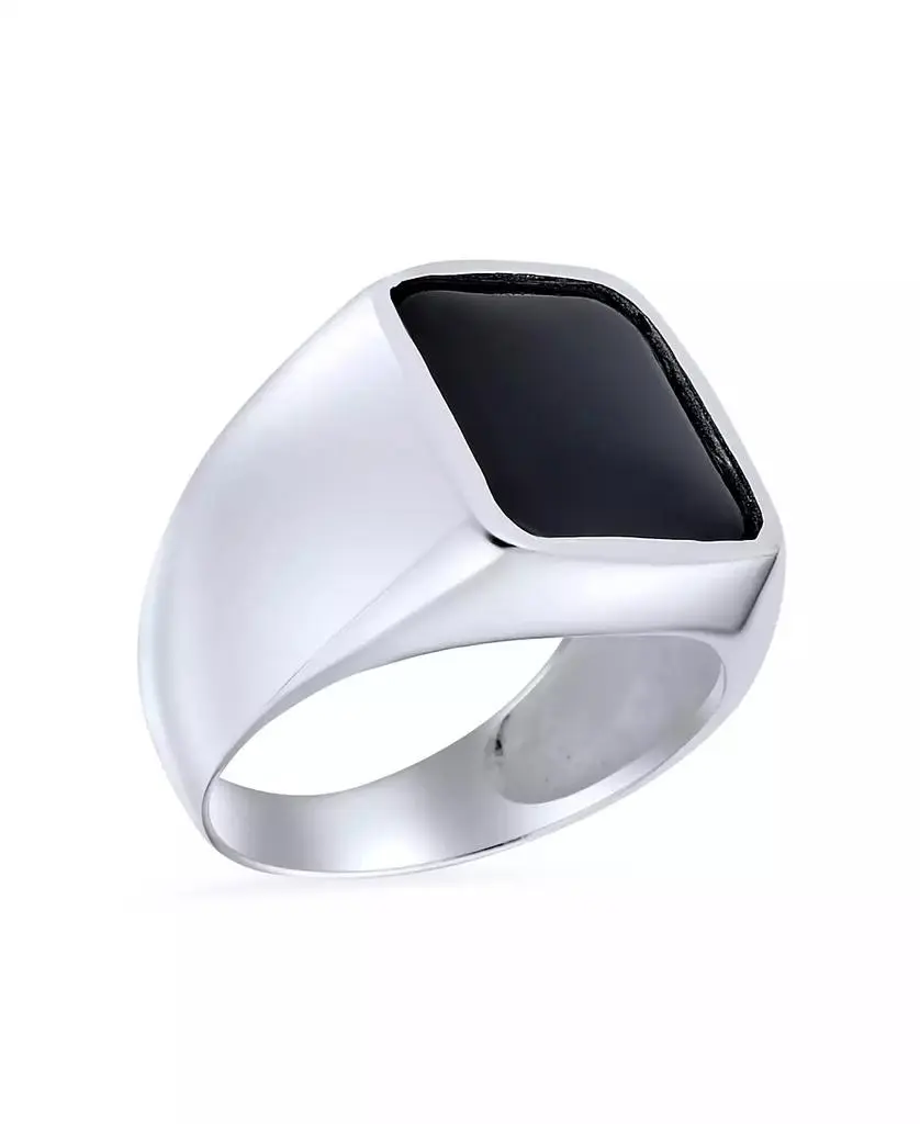 Bling Jewelry Mens Classic Rectangle Black Onyx Gemstones Signet Ring Sterling Silver