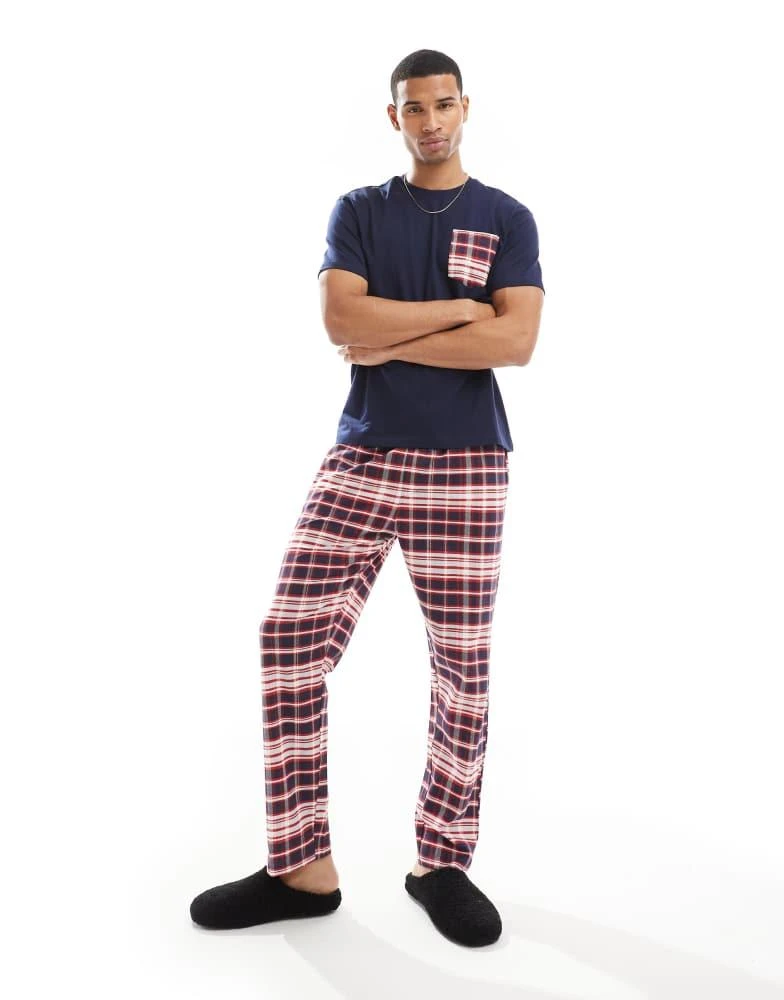 Another Influence Another Influence check relaxed pyjama set in navy and red 2