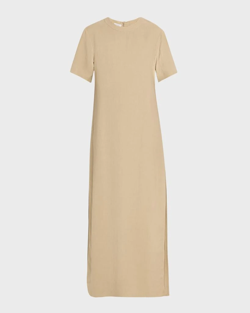 Brunello Cucinelli Fluid Linen Twill T-Shirt Dress with Slits and Monili Detail 1