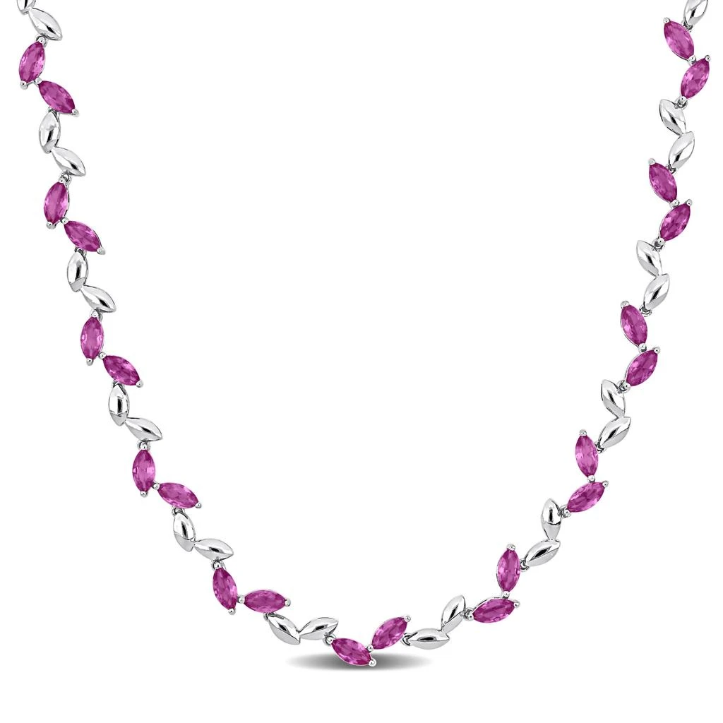 Mimi 
Max 20 3/8ct TGW Created Pink Sapphire Sterling Silver Alternate Leaf Necklace-17 in
