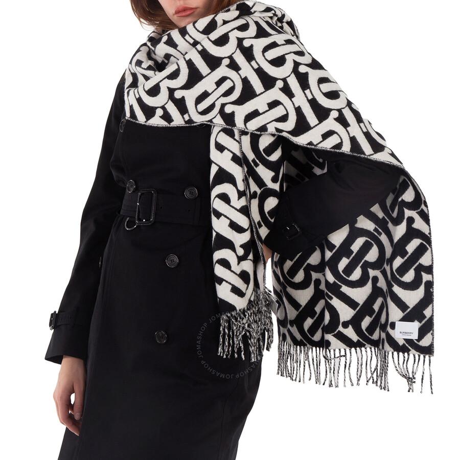 Burberry Black / White Monogram Cashmere Scarf