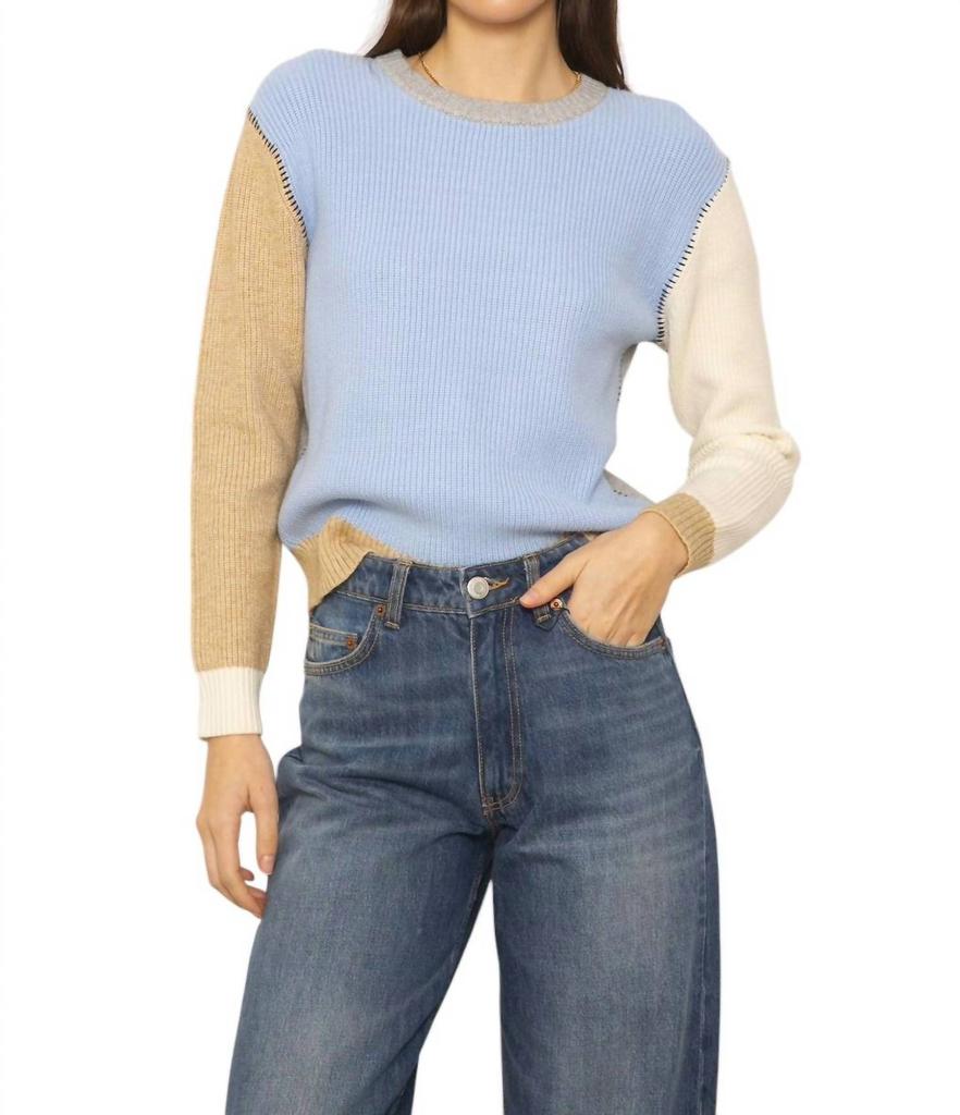 Central Park West Casey Colorblock Crew Sweater In Blue Multi