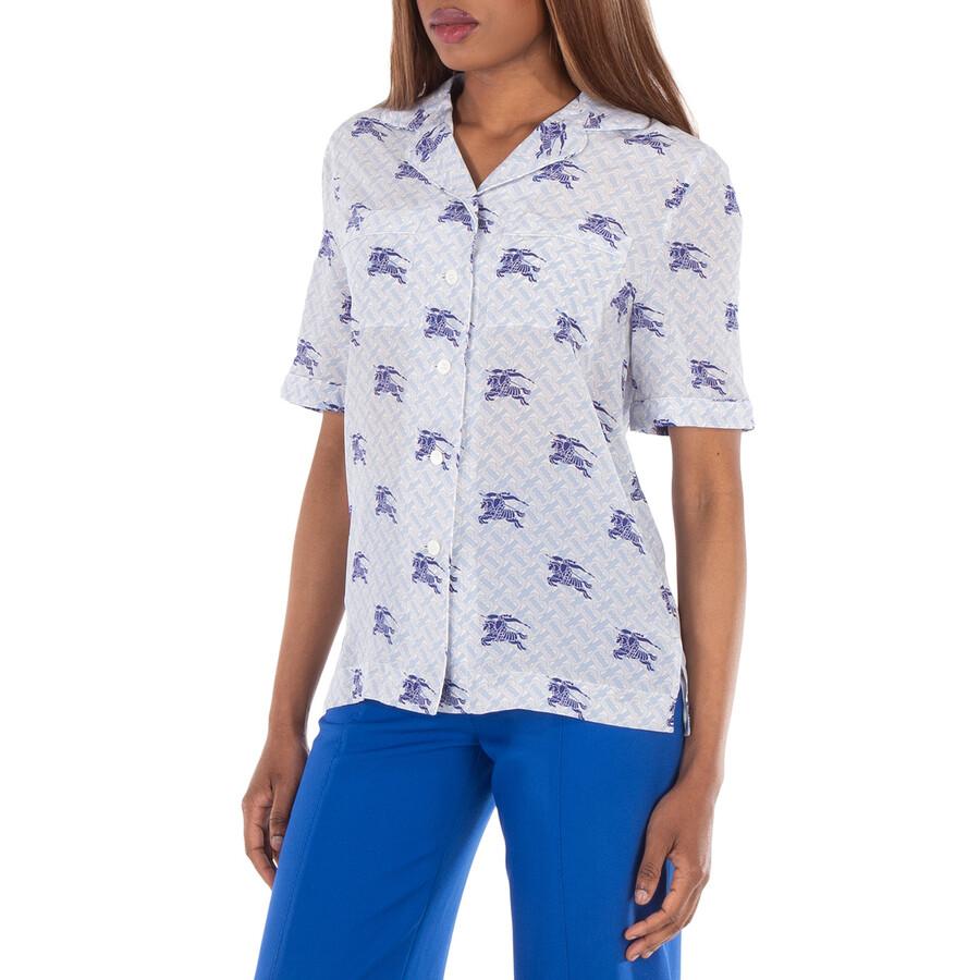 Shop Burberry Tabi Ekd Monogram Silk Pyjama Shirt, Brand Size 6