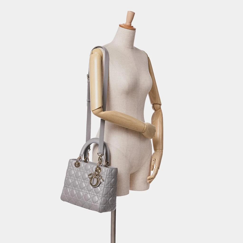 Dior Dior Grey Lambskin Cannage Medium Lady Dior Tote Bag 3