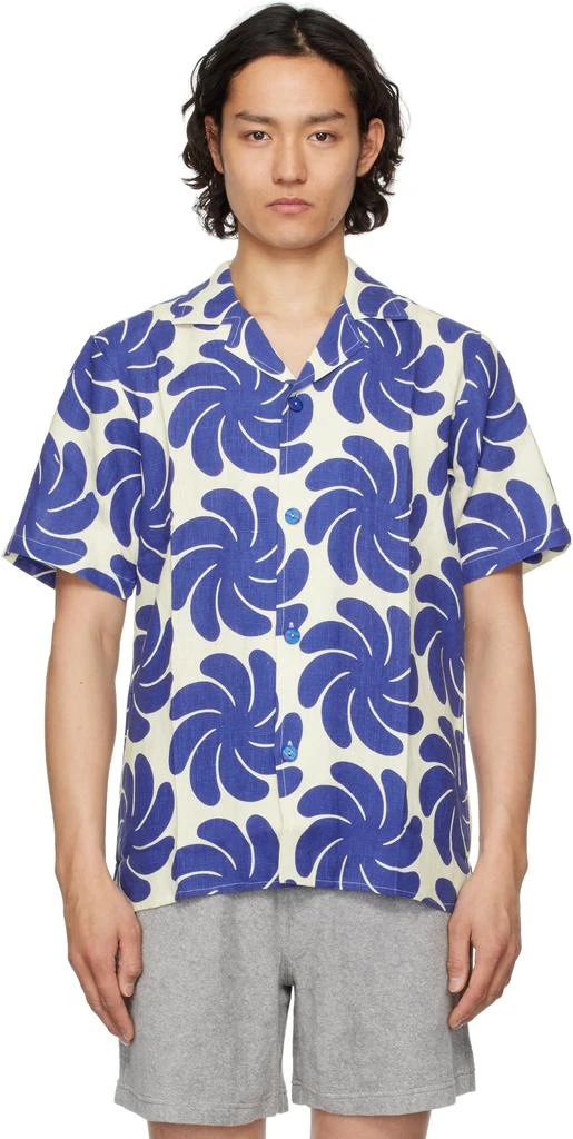 OAS Blue & Off-White Nebula Cuba Linen Shirt 1