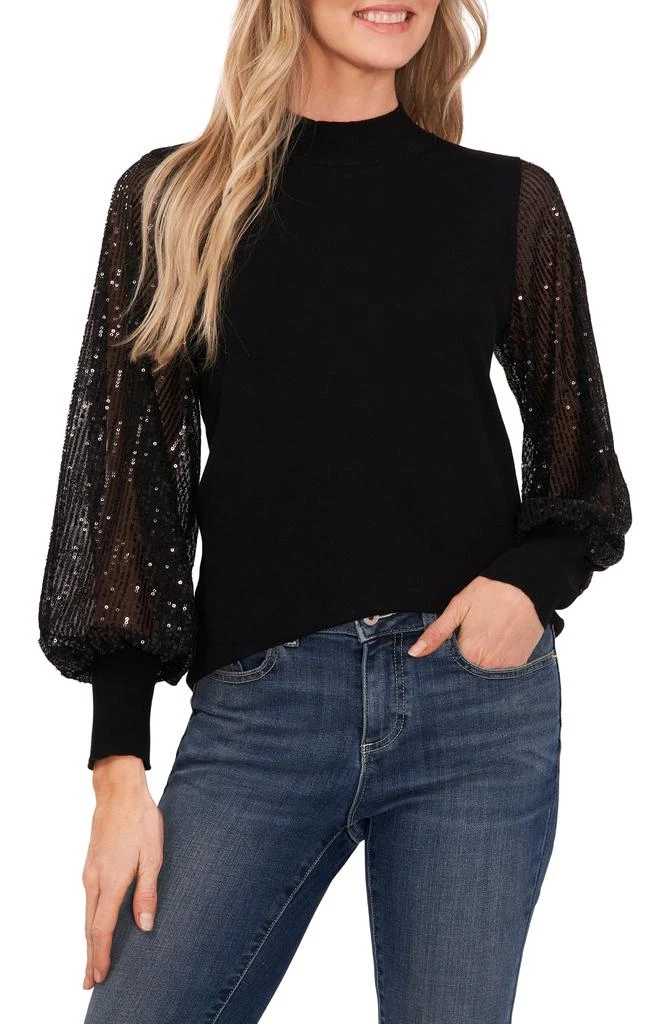 CeCe Sequin Sleeve Mock Neck Sweater 1