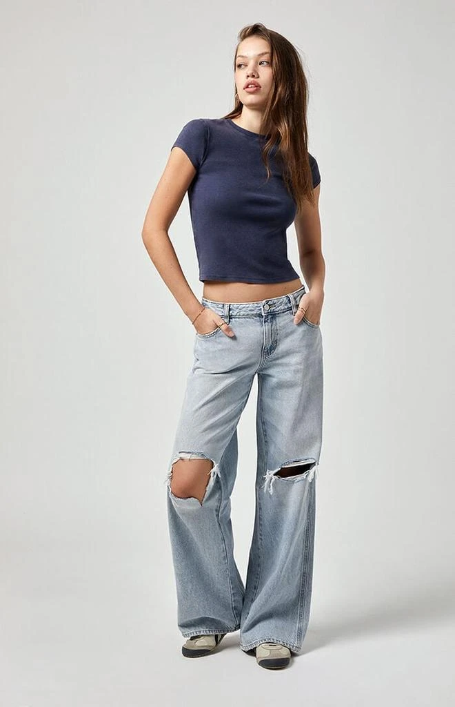 PacSun Casey Ripped Knee Low Rise Baggy Jeans Light Indigo 2