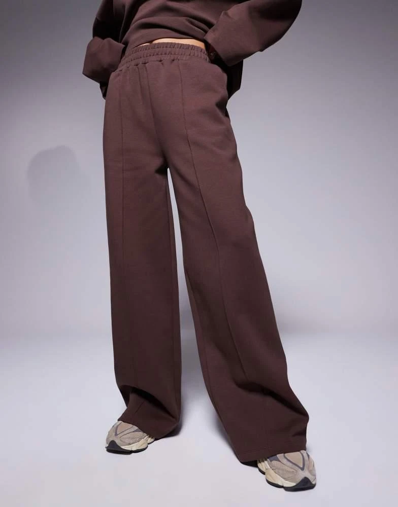 ASOS ASOS DESIGN co-ord interlock wide leg jogger in chocolate 5