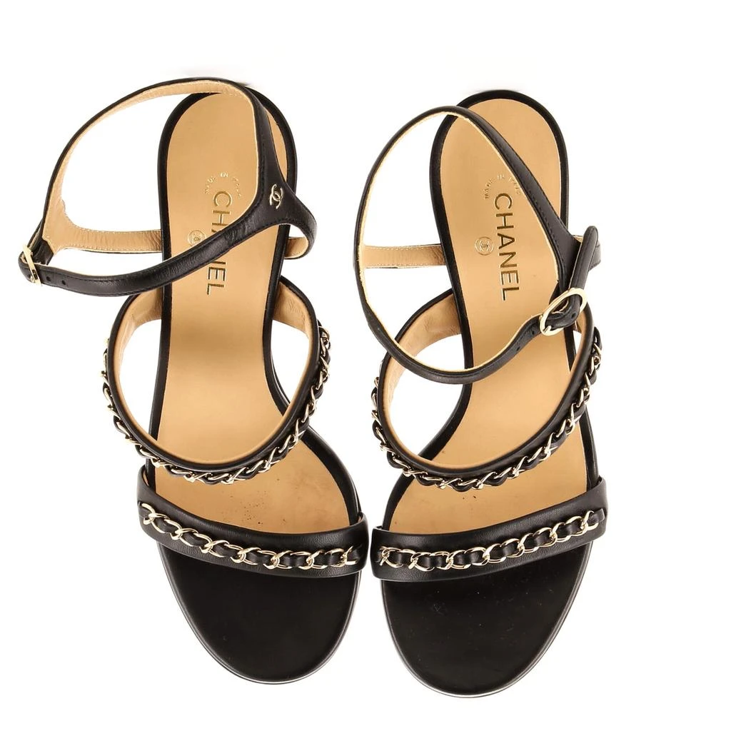 Chanel Women's Chain Straps Heeled Sandals Leather 2