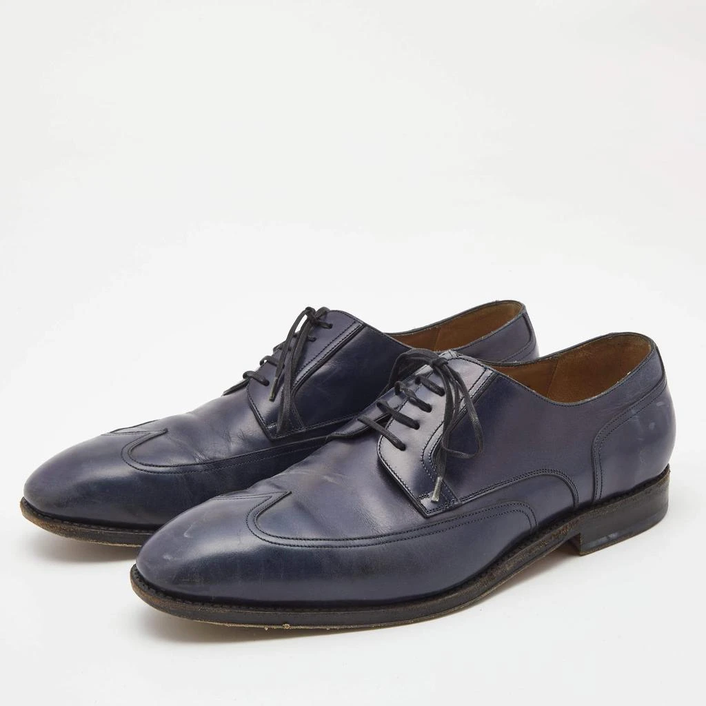 Salvatore Ferragamo Salvatore Ferragamo Navy Blue Brogue Leather Lace Up Derby Size 44.5 2