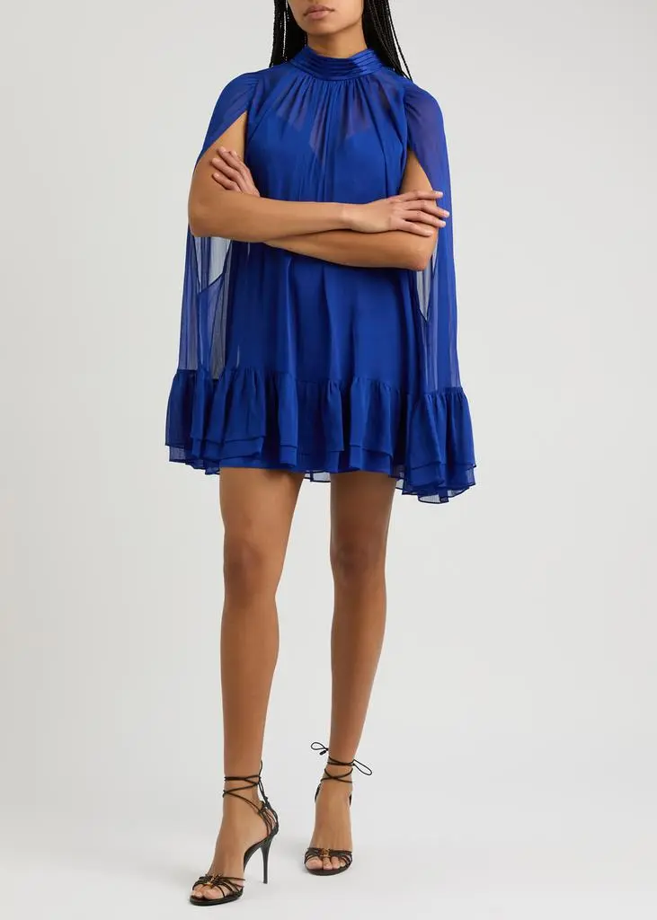 Alice + Olivia Zenon cape-effect chiffon mini dress 4