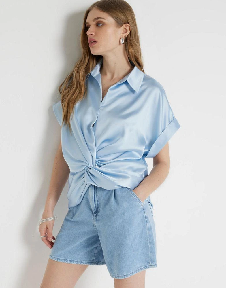 River Island River Island Front knot blouse in blue 1