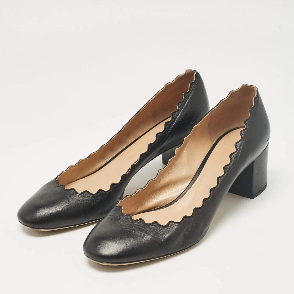 Chloé Chloe Black Scalloped Leather Lauren Pumps Size 39.5 2