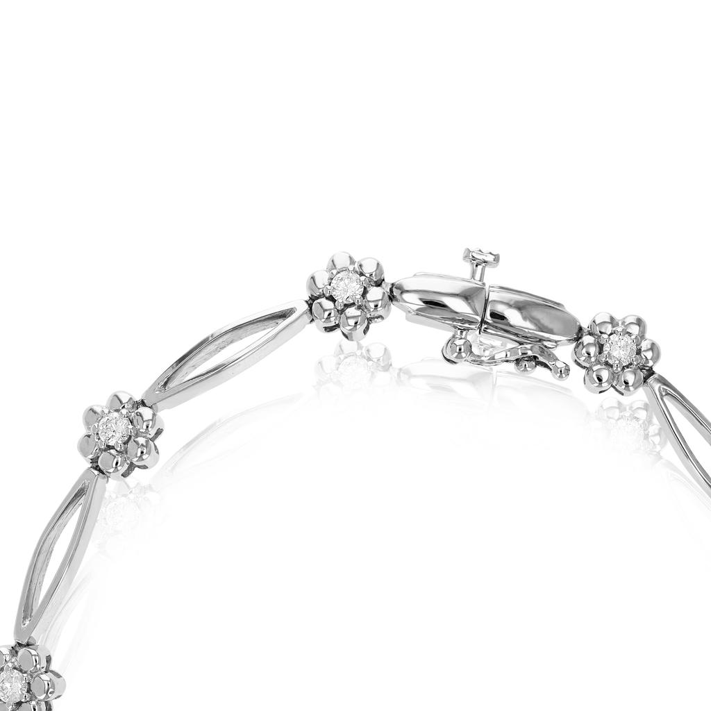 Vir Jewels 1/2 cttw SI2-I1 Diamond Bracelet 10K White Gold Flower Shape Clover 6.5 Inch