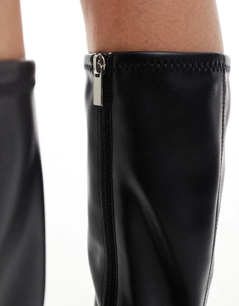 ASOS ASOS DESIGN Cloud flared block heel sock knee boots in black 4