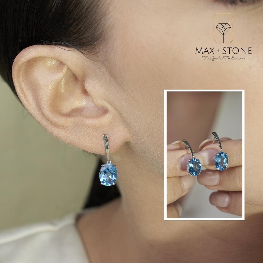 MAX + STONE 14k White Gold Solitaire Oval-Cut Gemstone Drop Earrings (10x8mm)