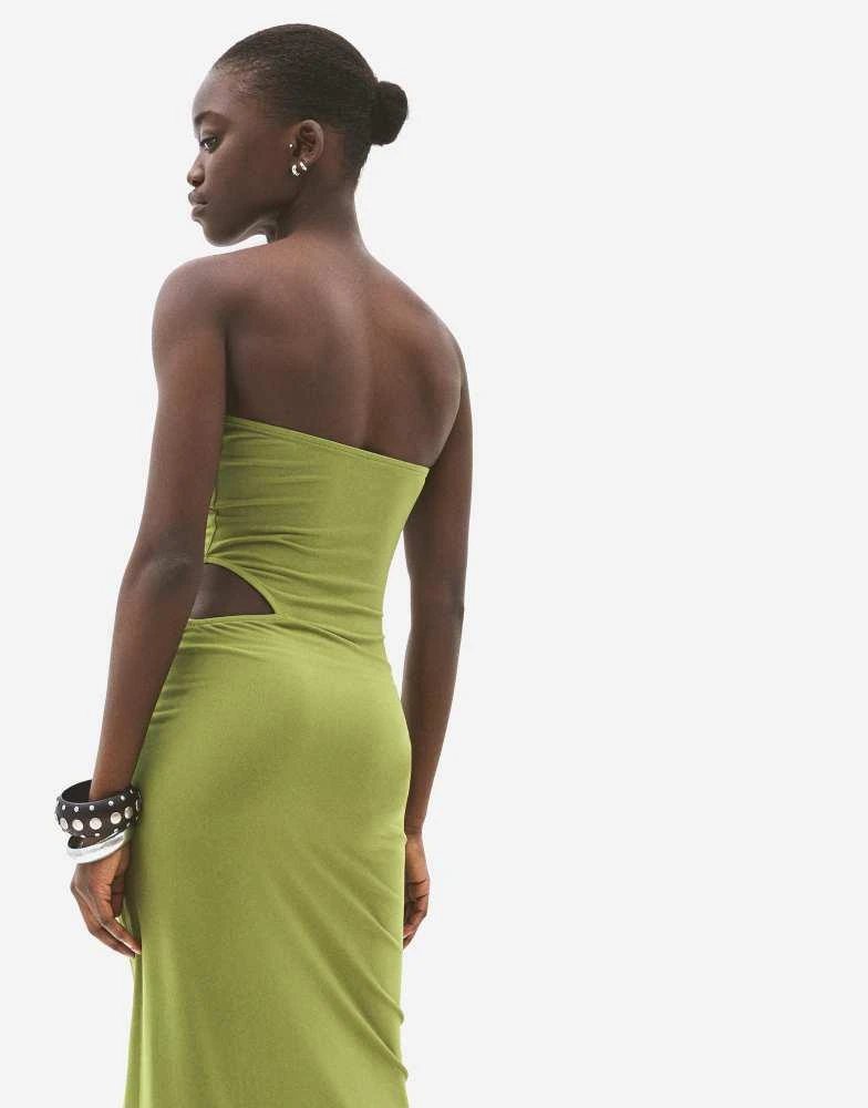 Bershka Bandeau gathered midi dress Women XS Green