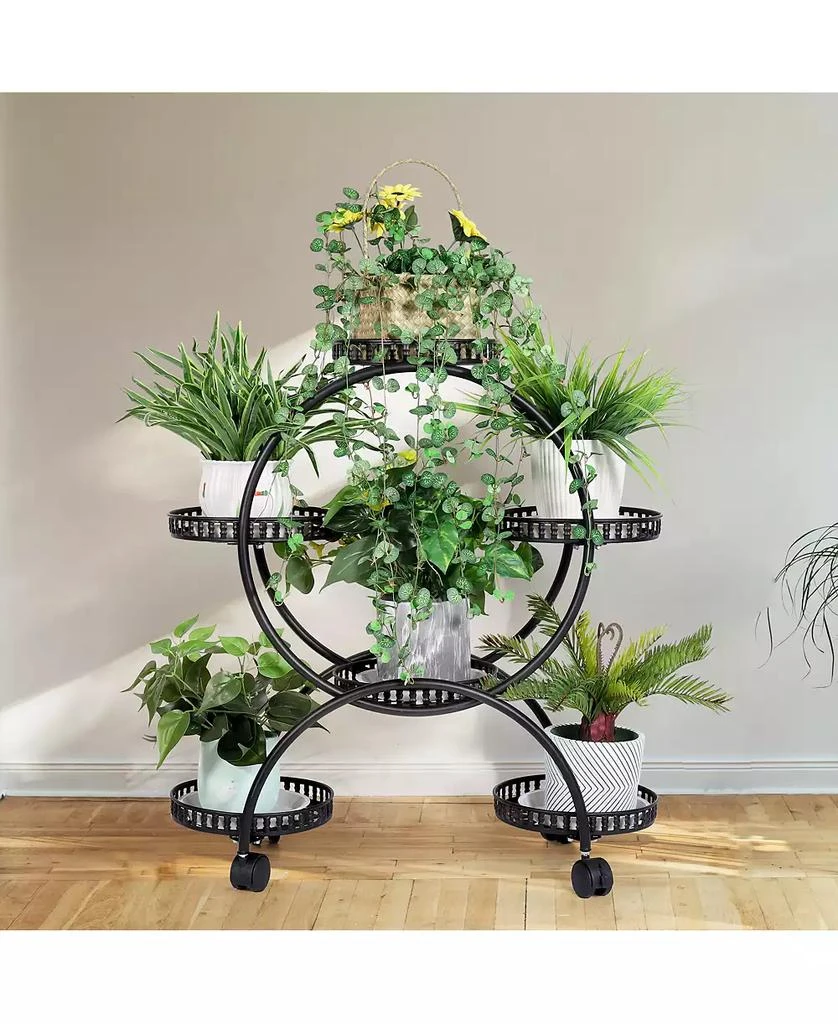 UNHO Metal 6 Pot Plant Stand Decorative Flower Pot Holder with Wheels For Indoor Outdoor 9