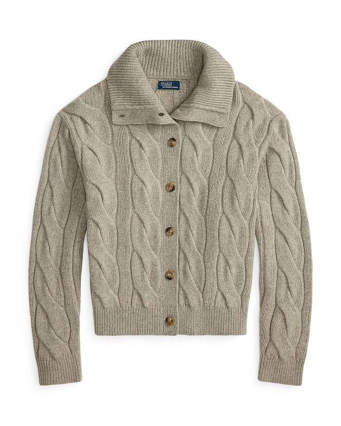 Ralph Lauren Cable Wool Cashmere Funnelneck Cardigan Sweater 5