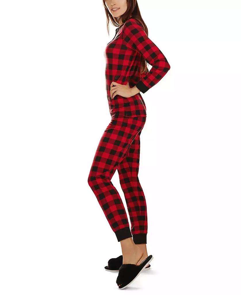 Memoi Women's Buffalo Plaid Long Sleeve Tapered Bottom 2 Piece Pajama Set