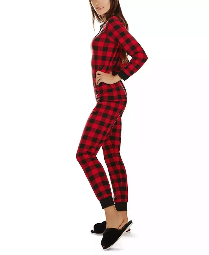 Memoi Women's Buffalo Plaid Long Sleeve Tapered Bottom 2 Piece Pajama Set 2