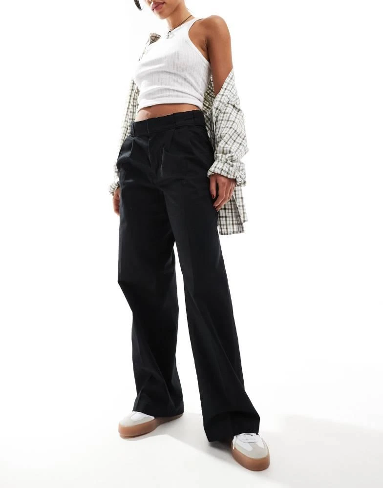 DICKIES Dickies seasonal enhanced pleated wide leg trousers in black 4