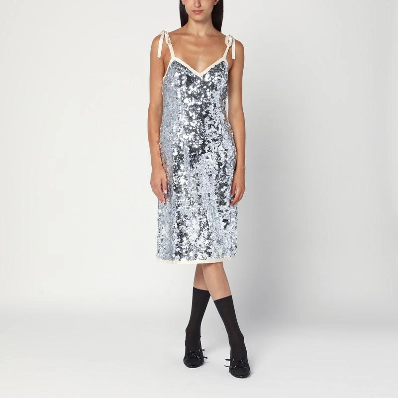 slim fit dress slacks Prada // Grey & White Floral Crocheted Dress – VSP Consignment main image 1