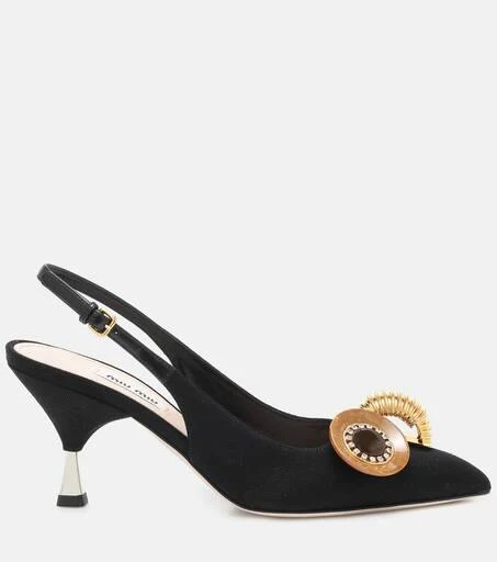Miu Miu Embellished cotton slingback pumps 5