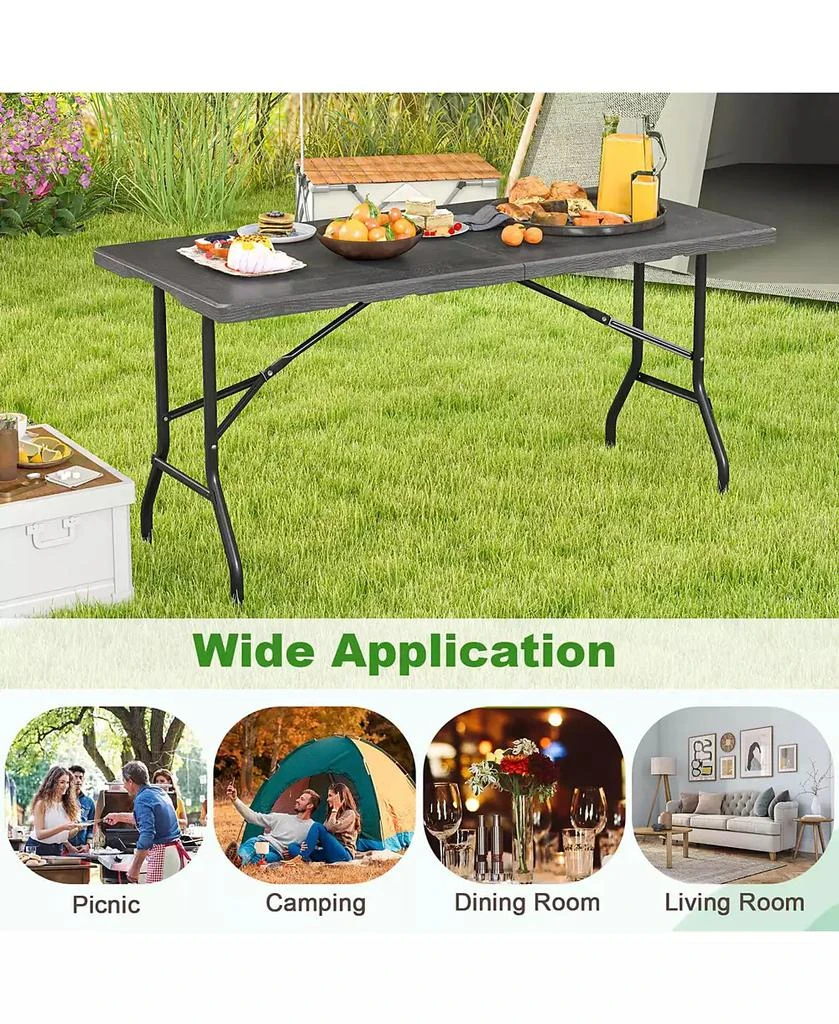 Costway 5 ft Folding Picnic Table Outdoor Dining Table with Rattan Grain HDPE Tabletop 11