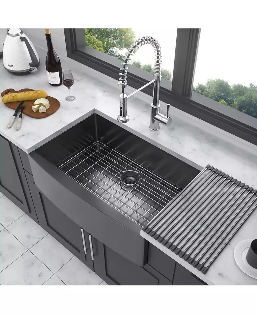 Flynama 30x21x10inch Gunmetal Black Farmhouse Kitchen Sink Stainless Steel Apron Front 16 Gauge