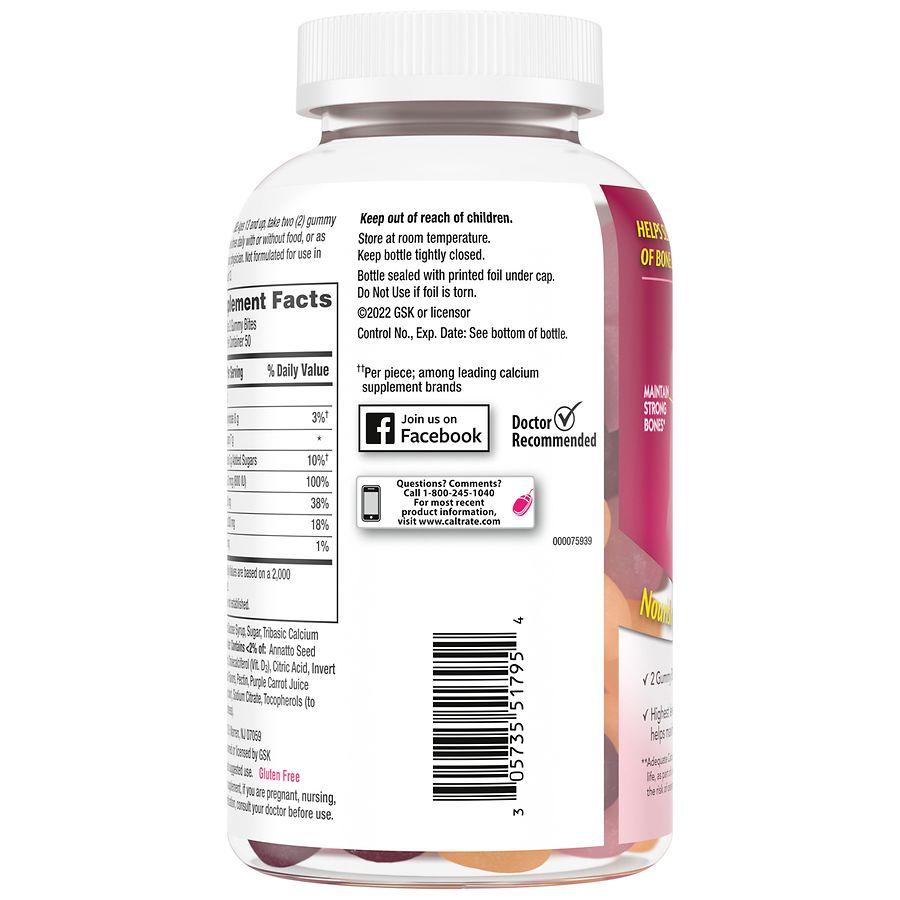 Caltrate Calcium and Vitamin D Supplement Gummy Black Cherry, Strawberry, Orange