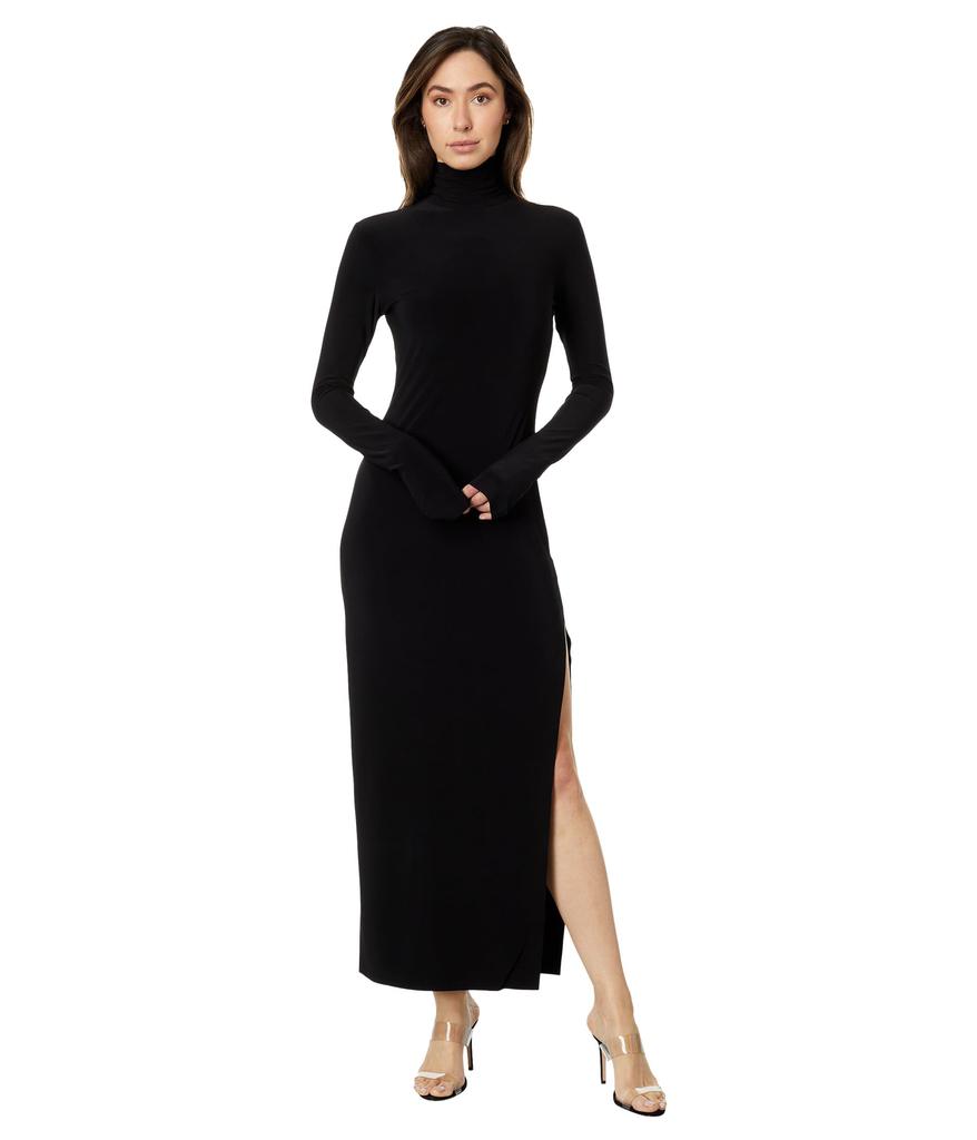 Norma Kamali Long Sleeve Turtleneck Side Slit Gown